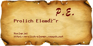 Prolich Elemér névjegykártya