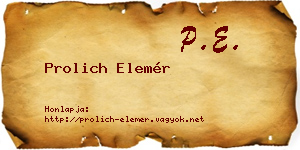 Prolich Elemér névjegykártya